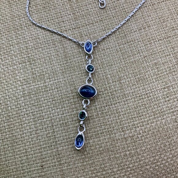 Monet Blue Crystals Drop Silver Tone Chain Elegant Necklace - Picture 1 of 8